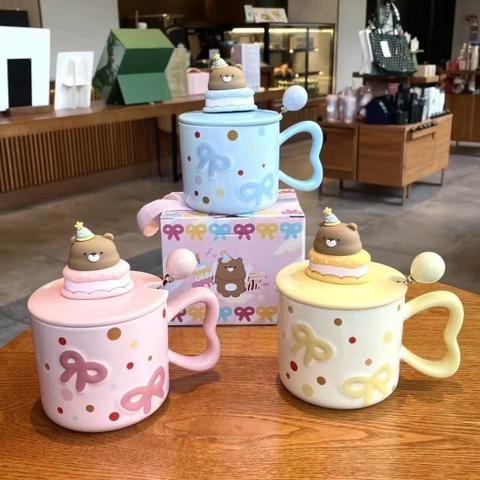 Ly cốc sứ nơ gấu bánh kem