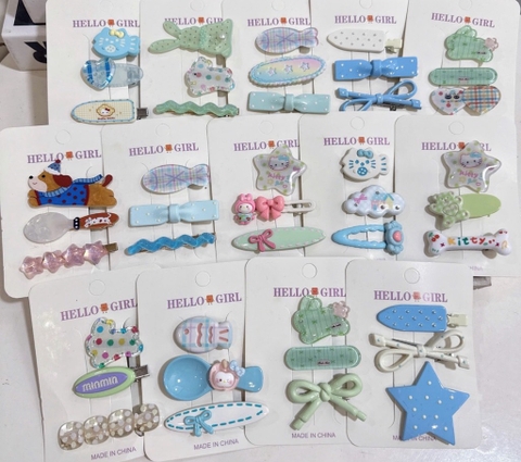 Set 3 kẹp mái Hello Girl tone xanh