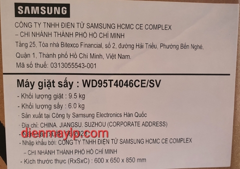 Máy giặt sấy Samsung Inverter 9.5 kg WD95T4046CE/SV