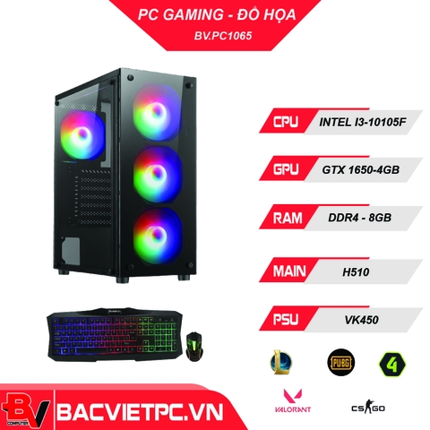 PC GAMING - ĐỒ HỌA INTEL CORE I3-10105F | RAM 8GB | GTX 1650-4GB | SSD120GB