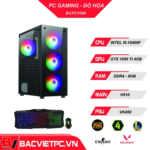 PC GAMING - ĐỒ HỌA INTEL I5-10400F | RAM 8GB | GTX 1050-TI | SSD 240G