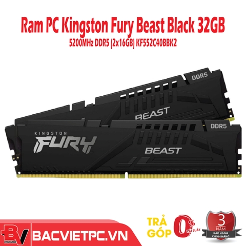 Ram Kingston Fury Beast 32GB (2x16GB) DDR5 5200MHz (KF552C40BBK2-32)