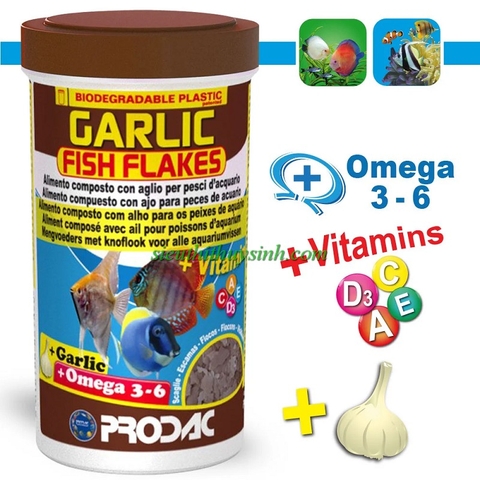 Prodac Garlic Fish Flakes - Thức ăn cá giàu tỏi