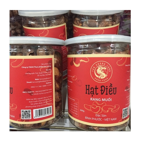 Hạt điều rang muối còn vỏ-Tân Hoàng Long, hộp ống (300g).