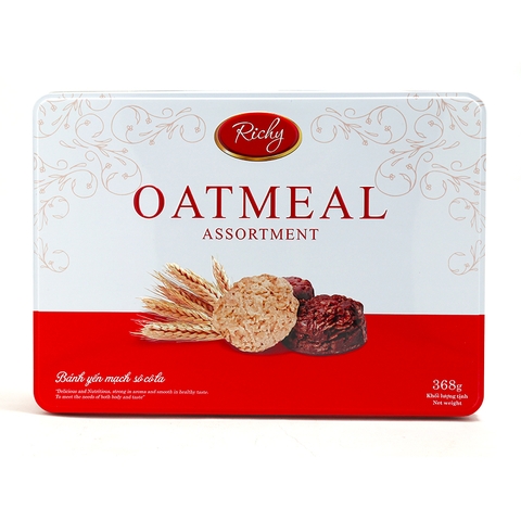 Bánh yến mạch socola Oatmeat-Richy VN, hộp thiếc (368g).