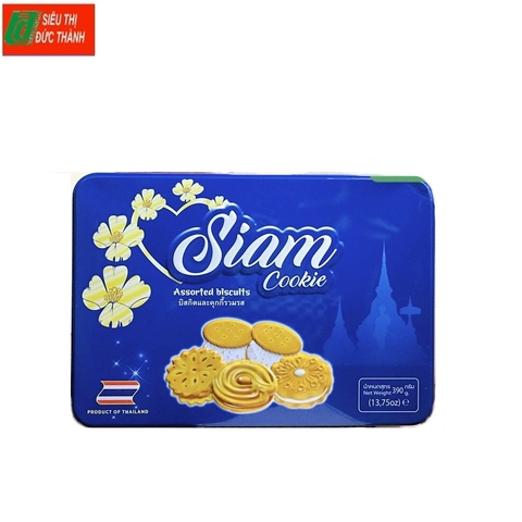 Bánh quy Siam Cookies-Thái Lan, hộp sắt chữ nhật (390g).