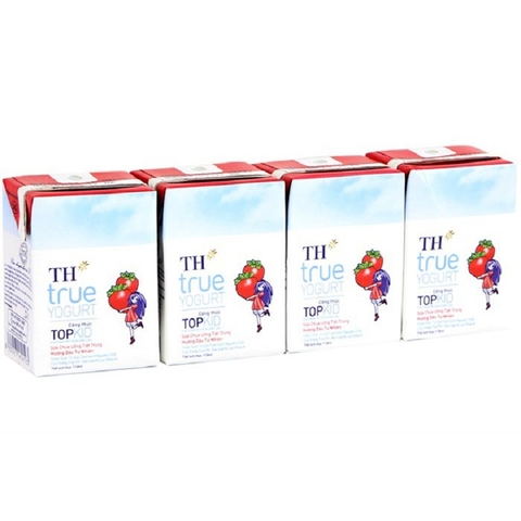 Sữa chua uống tiệt trùngTH true Topkid, hương dâu (110ml*4hộp),
