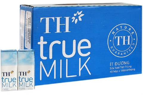 Sữa tươi tiệt trùng TH True Milk ít đường, thùng (180ml*48hộp),