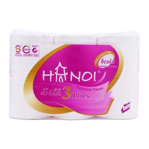 Giấy vệ sinh Hà Nội silk có lõi, tím (6cuộn, 3lớp),