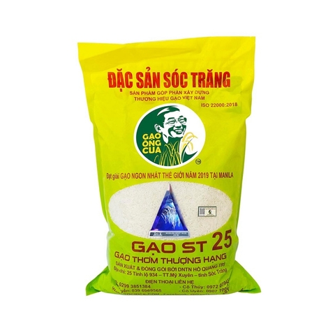 Gạo ST25 thượng hạng, đặc sản Sóc Trăng-Hồ Quang Cua, túi (5kg),