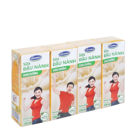 Sữa đậu nành nguyên chất, Vinamilk (200ml*4hộp).