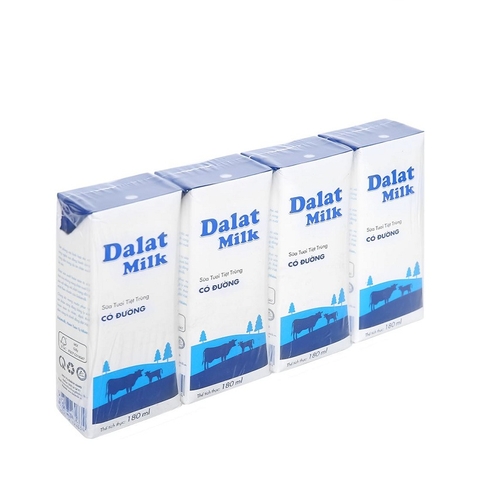 Sữa tươi tiệt trùng DALAT Milk, có đường (180ml*4hộp),