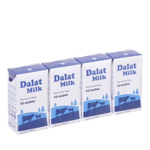 Sữa tươi tiệt trùng DALAT Milk, có đường (110ml*4hộp),