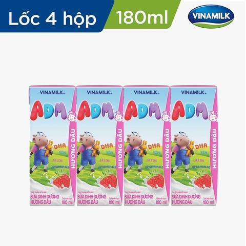 Sữa dinh dưỡng hương dâu ADM-Vinamilk, vỉ (180ml*4hộp).
