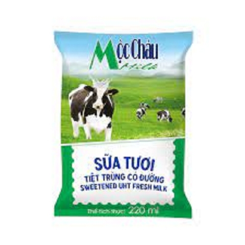 Sữa tươi tiệt trùng Mộc Châu, có đường, túi (220ml),