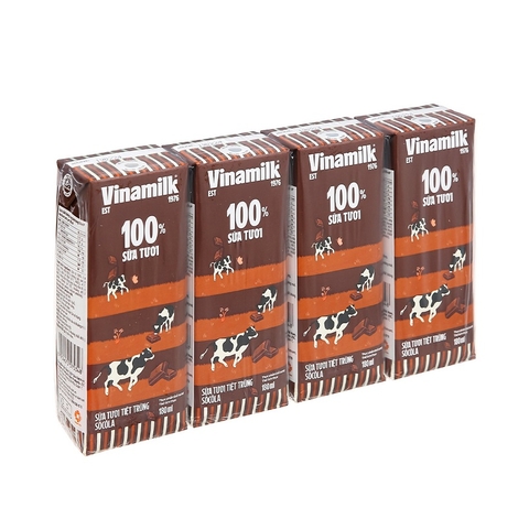 Sữa tươi tiệt trùng Socola, 100% sữa tươi-Vinamilk (180ml*4 hộp).