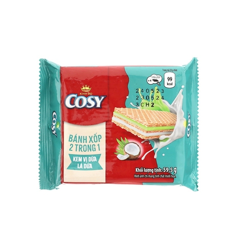 Bánh xốp 2 trong 1, kem vị dừa lá dứa-Cosy, Kinh Đô, gói (59.5g).