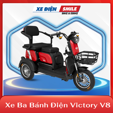 Xe ba bánh điện Victory V8 màu đỏ đô, Xe điện ba bánh cho người lớn tuổi, xe ba bánh hồ chí minh