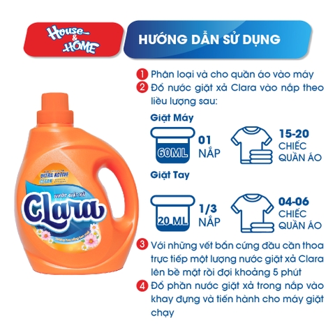 Nước giặt xả Clara - Hương hoa nắng ban mai - 2,6Kg