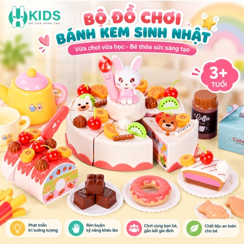 Bộ Đồ Chơi Cắt Bánh Sinh Nhật 85 Chi Tiết Có Đèn Nhạc Cho Bé