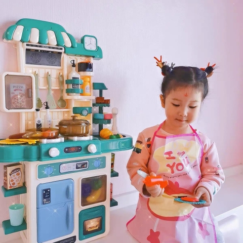 Đồ chơi nhà bếp cao cấp cao cỡ lớn 75cm có phun khói, vòi nước đèn nhạc kèm 48 chi tiết nấu ăn dễ thương cho bé