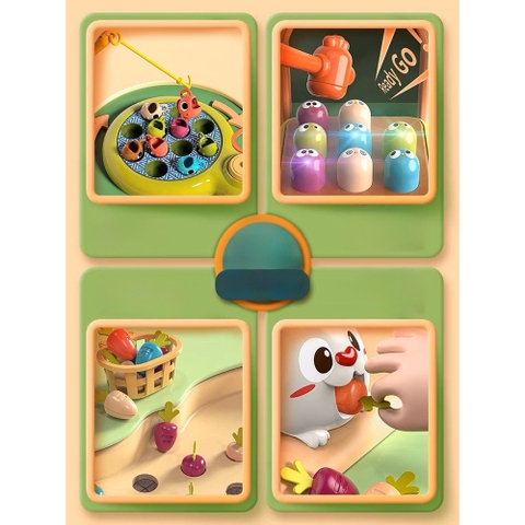 Đồ chơi giáo dục sớm đa năng 4in1 X KIDS nông trại đập chuột, câu cá, nhổ cà rốt chim ăn sâu có đèn nhạc vui nhộn trẻ em