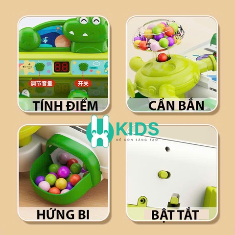 Đồ chơi bắn bi hứng bóng tính điểm khủng long cá sấu kiểu mới cỡ lớn có đèn nhạc rèn luyện tay mắt cho bé