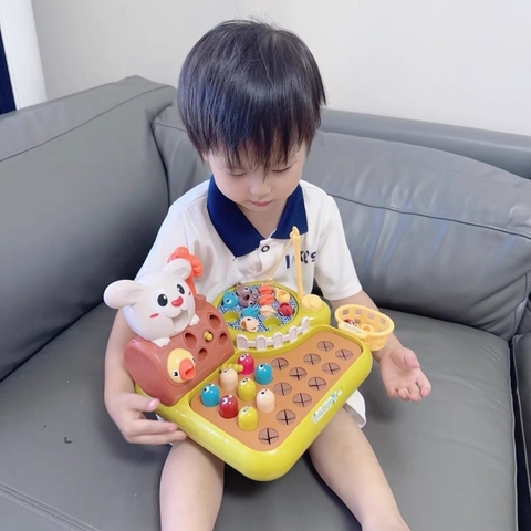 Đồ chơi giáo dục sớm đa năng 4in1 X KIDS nông trại đập chuột, câu cá, nhổ cà rốt chim ăn sâu có đèn nhạc vui nhộn trẻ em