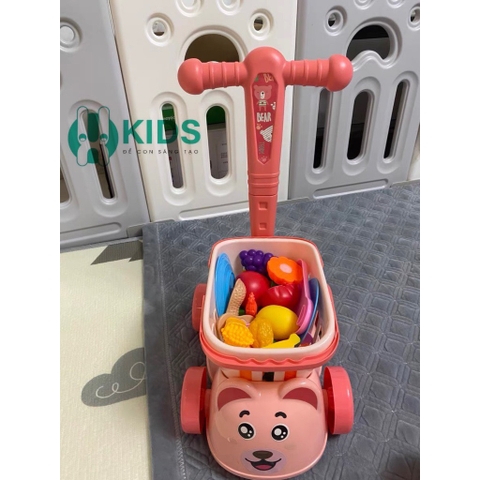 Xe Đẩy Siêu Thị Cho Bé Kèm Đồ Chơi Các Loại Hoa Qủa Cho Bé Tập Đi Chợ, Chở Búp Bê, Thú Bông Đi Chơi.