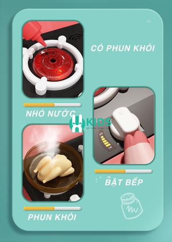 Đồ chơi nhà bếp cao cấp cao cỡ lớn 75cm có phun khói, vòi nước đèn nhạc kèm 48 chi tiết nấu ăn dễ thương cho bé