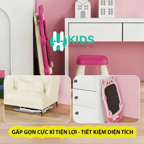 Bảng vẽ sáng tạo đa năng 2 mặt kèm ghế có thể thay đổi chiều cao, gấp gọn tiện lợi, đủ bộ bút tô màu hình gấu cho bé