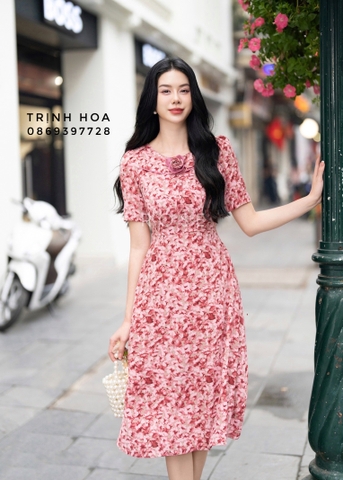 Đầm công sở hoa nhí mùa hè cao cấp 2 màu