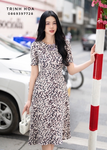 Đầm công sở hoa nhí mùa hè cao cấp 2 màu