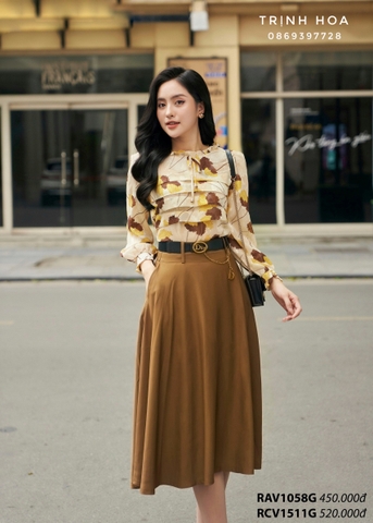 Chân váy xoè tông nâu tây sang chảnh