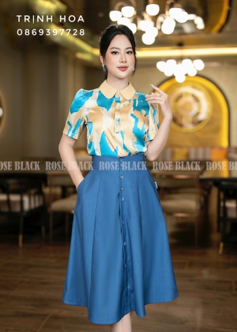 Sơ mi tay lỡ dáng suông chất lụa hoạ tiết trẻ trung