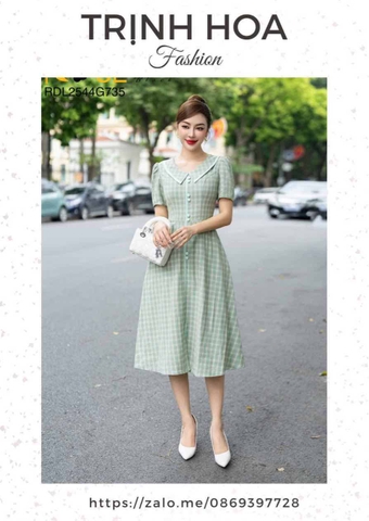 Đầm liền hoạ tiết kẻ dáng xoè a nhẹ nhàng