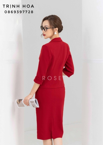 Bộ vest công sở nữ cao cấp màu đỏ đô sang chảnh