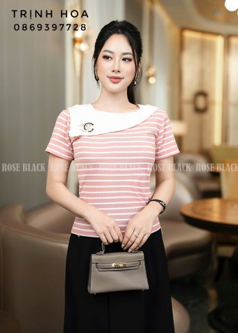 Áo thun nữ kẻ cách điệu 2 màu cực xinh