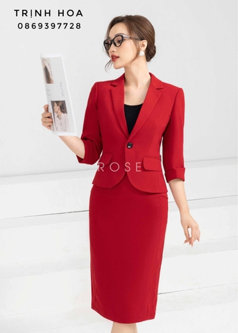 Bộ vest công sở nữ cao cấp màu đỏ đô sang chảnh