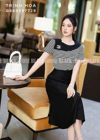 Áo thun nữ kẻ cách điệu 2 màu cực xinh