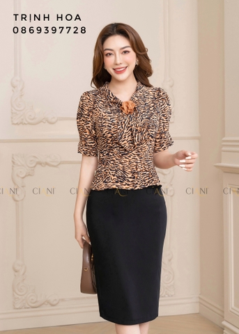 Áo peplum nữ lụa hoạ tiết
