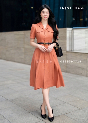 Váy đầm công sở dáng xoè nhẹ nhàng với 2 màu tím và cam