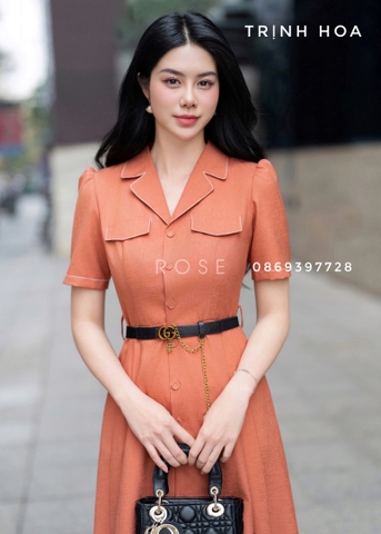Váy đầm công sở dáng xoè nhẹ nhàng với 2 màu tím và cam