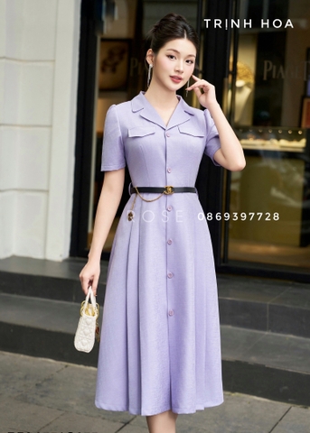 Váy đầm công sở dáng xoè nhẹ nhàng với 2 màu tím và cam