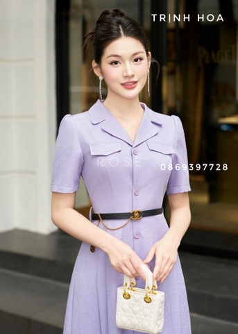 Váy đầm công sở dáng xoè nhẹ nhàng với 2 màu tím và cam