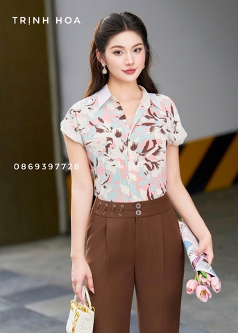 Áo sơ mi nữ cộc tay cổ đức công sở mùa hè 3 màu