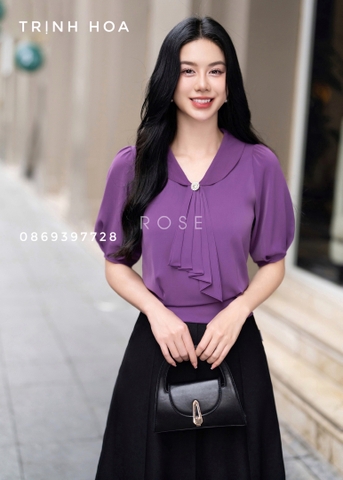 Áo sơ mi nữ lụa 3 màu tay lỡ kiểu dáng suông, bo đai mặc buông