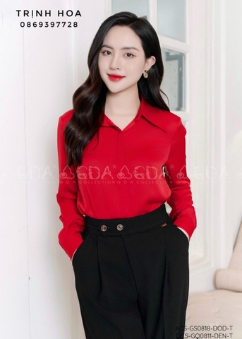 Áo sơ mi nữ vải lụa cao cấp kiểu dáng cổ đức dài tay