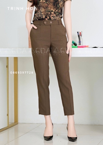 Quần vải nữ công sở dài 7 tấc kiểu dáng baggy màu nâu