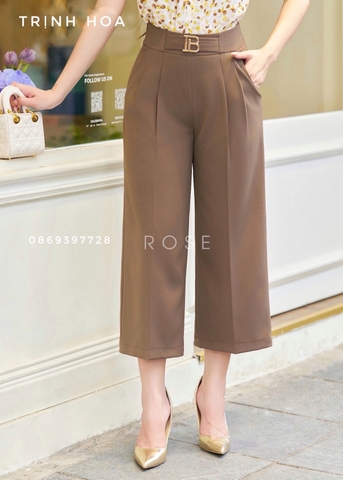 Quần tây nữ lửng ống rộng lưng cao 2 màu đen và nâu